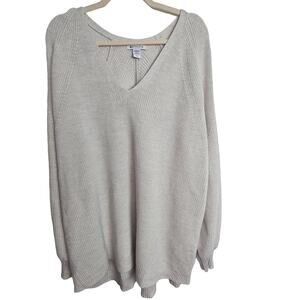 ATHLETA Womens Merino Wool Hanover Refined V-Neck Sweater Size 3X Beige Pullover